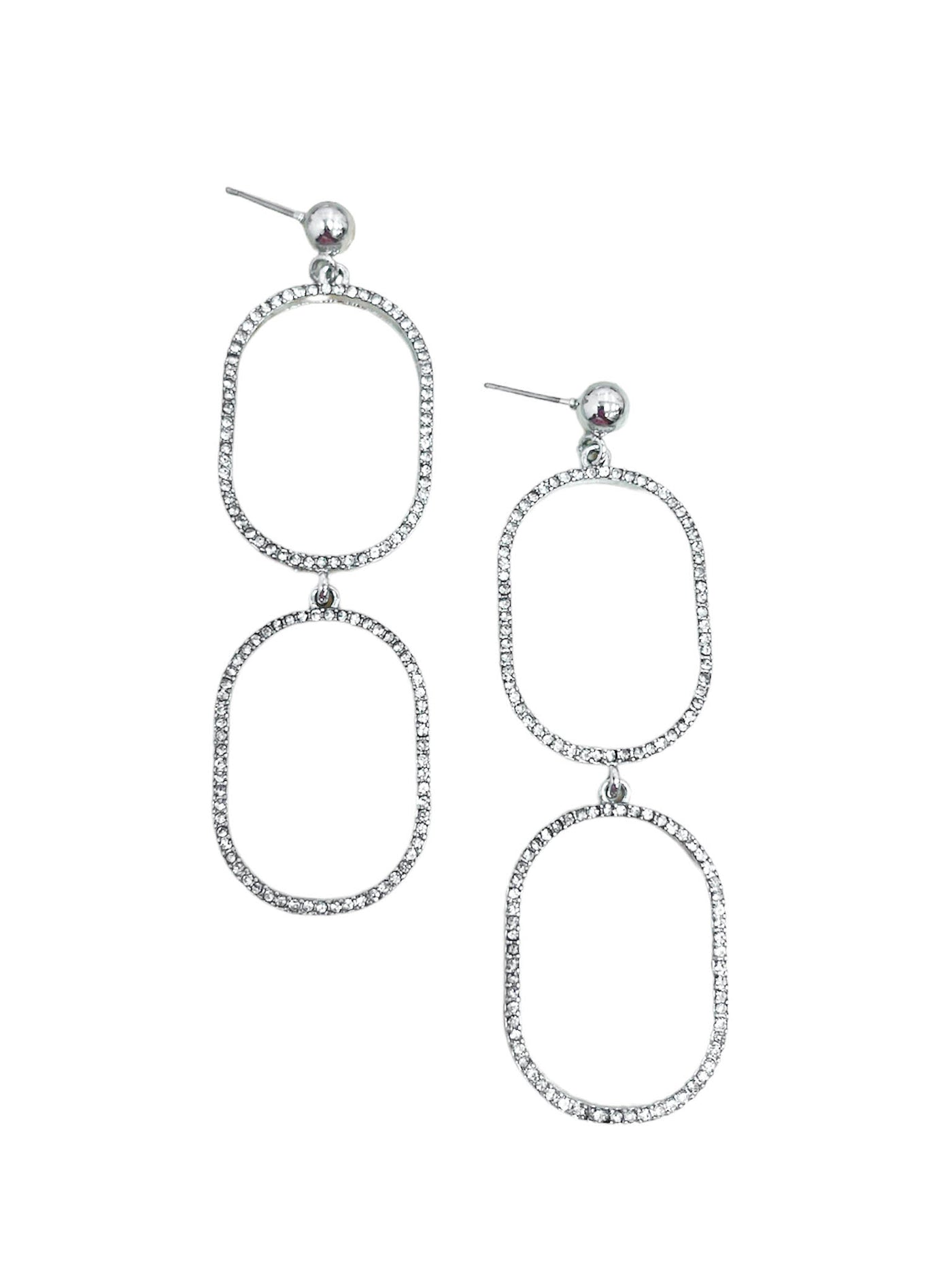 Pave Stone Double Oval Earrings
