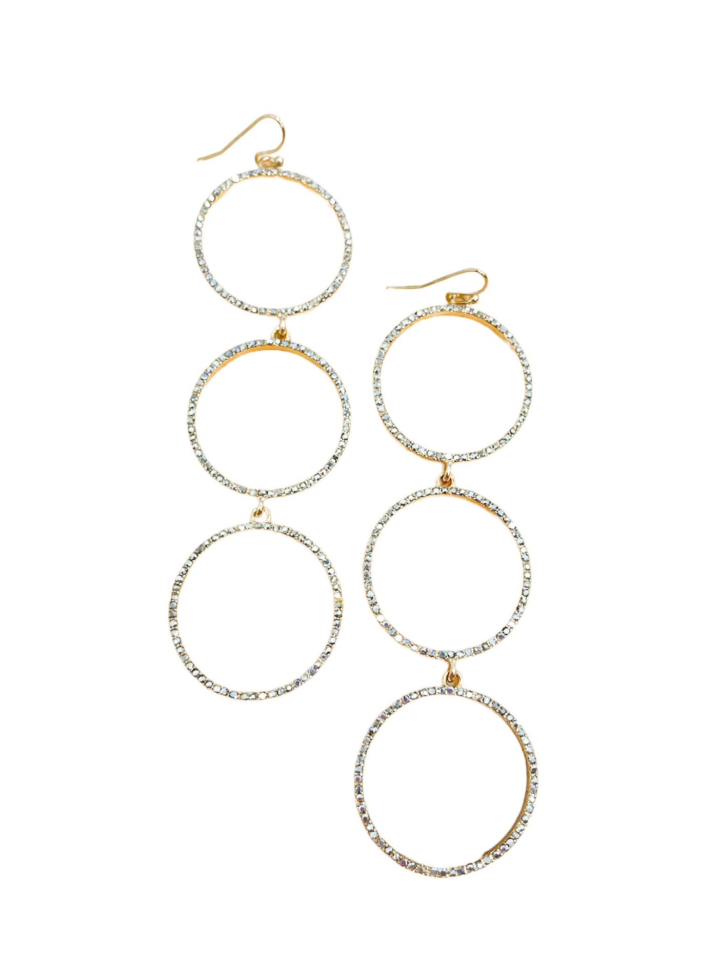 Three Part Ring Pave Stone Earrings