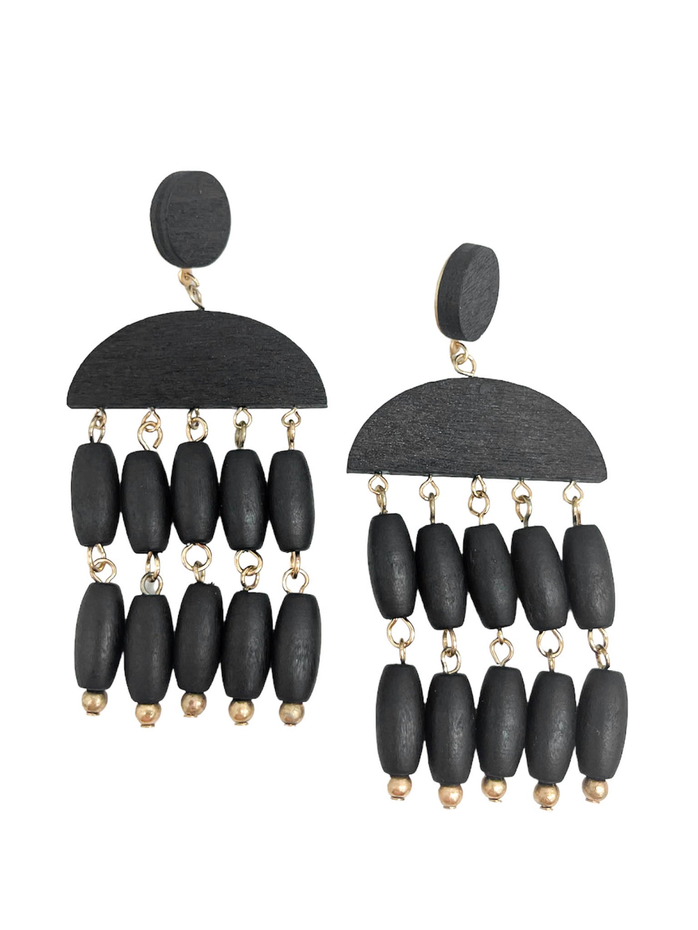 Wooden Bead Tassel Earrings