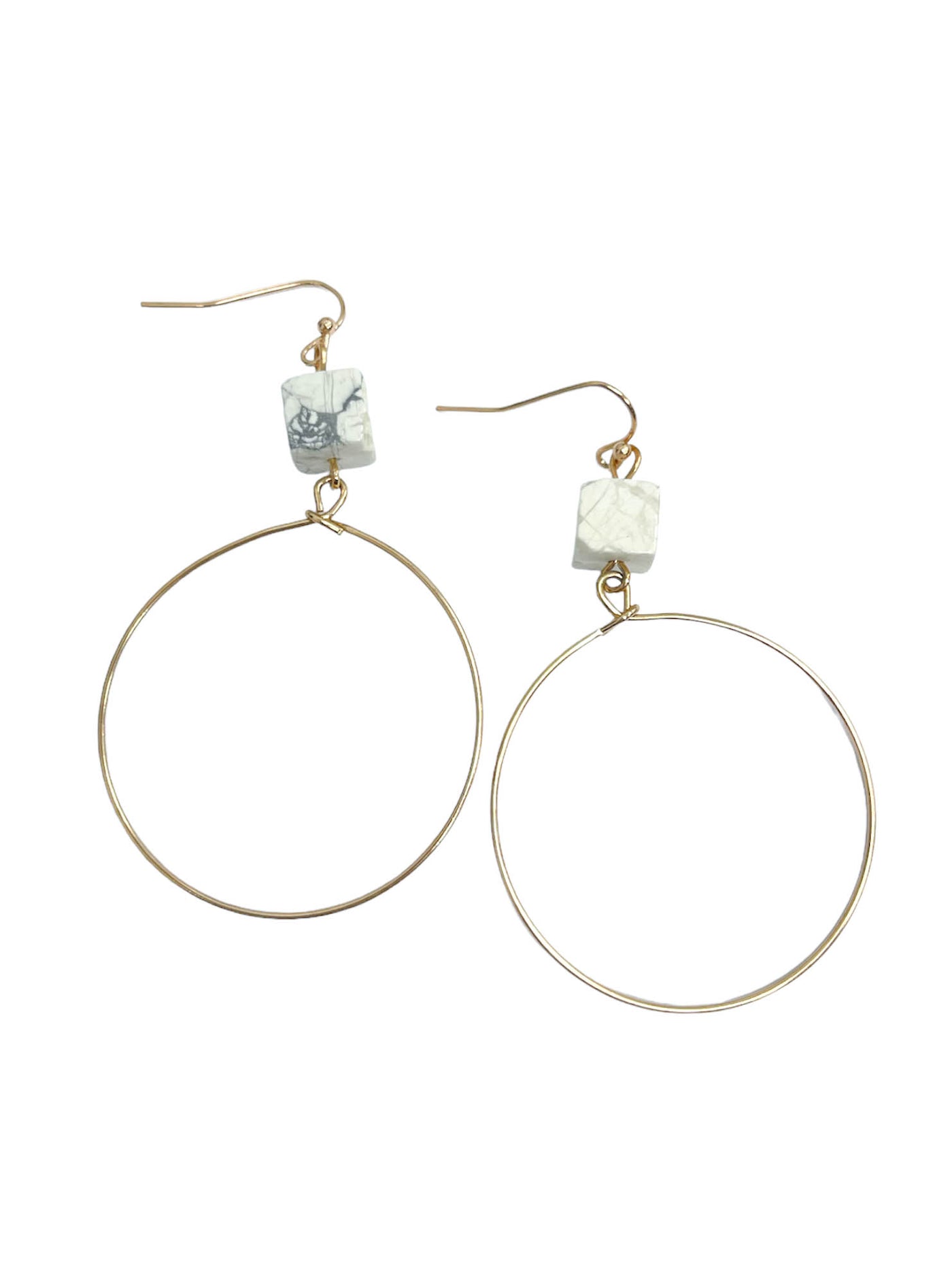 Square Stone Metal Round Earring