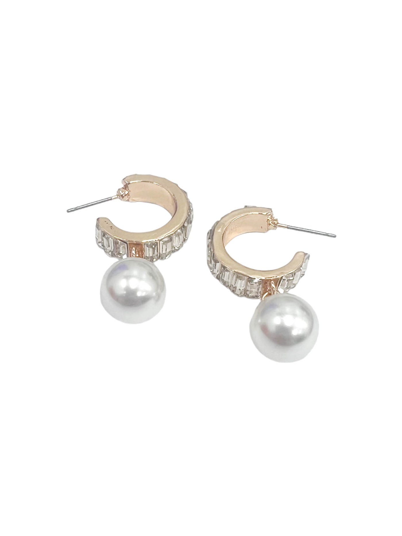 Baquette Stone Pearl Earrings