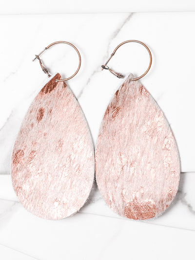 Rose Gold Brushed Cowhide Leather Earrings