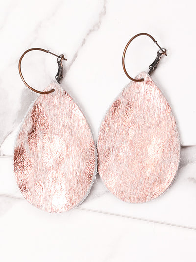 Rose Gold Brushed Cowhide Leather Earrings