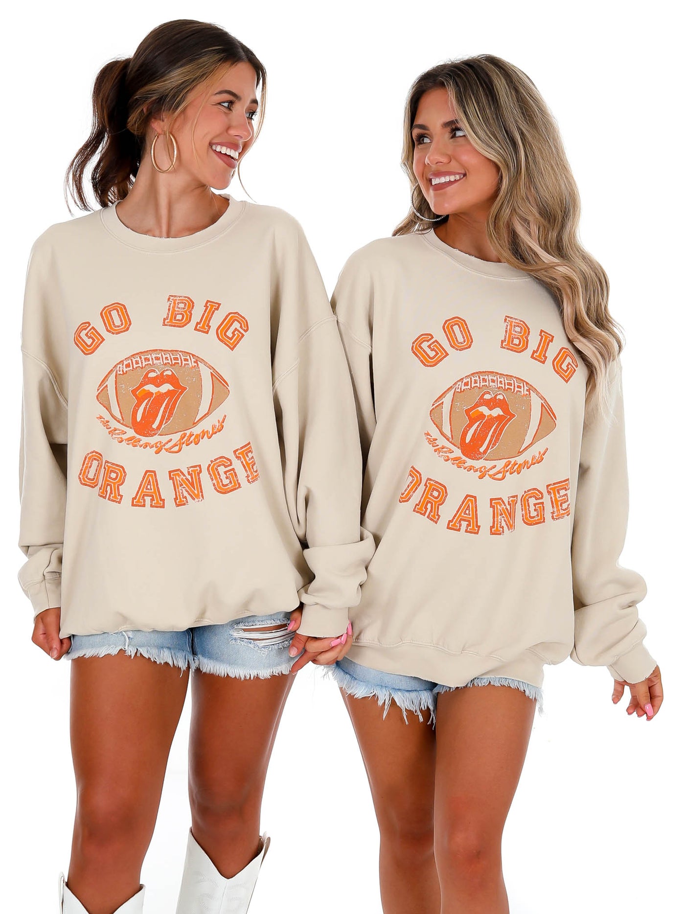 Rolling Stones Go Big Orange Football Lick Thrifted Sweatshirt