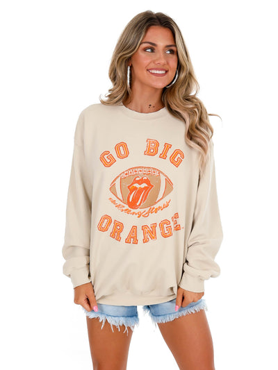 Rolling Stones Go Big Orange Football Lick Thrifted Sweatshirt