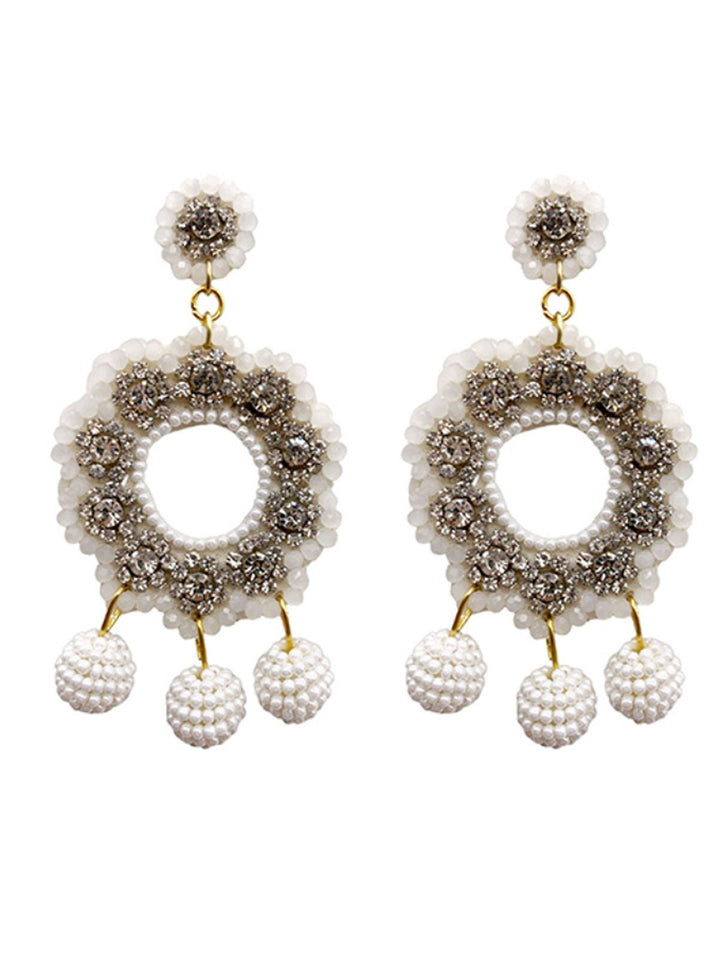 Beaded Circle with Rhinestone Earrings