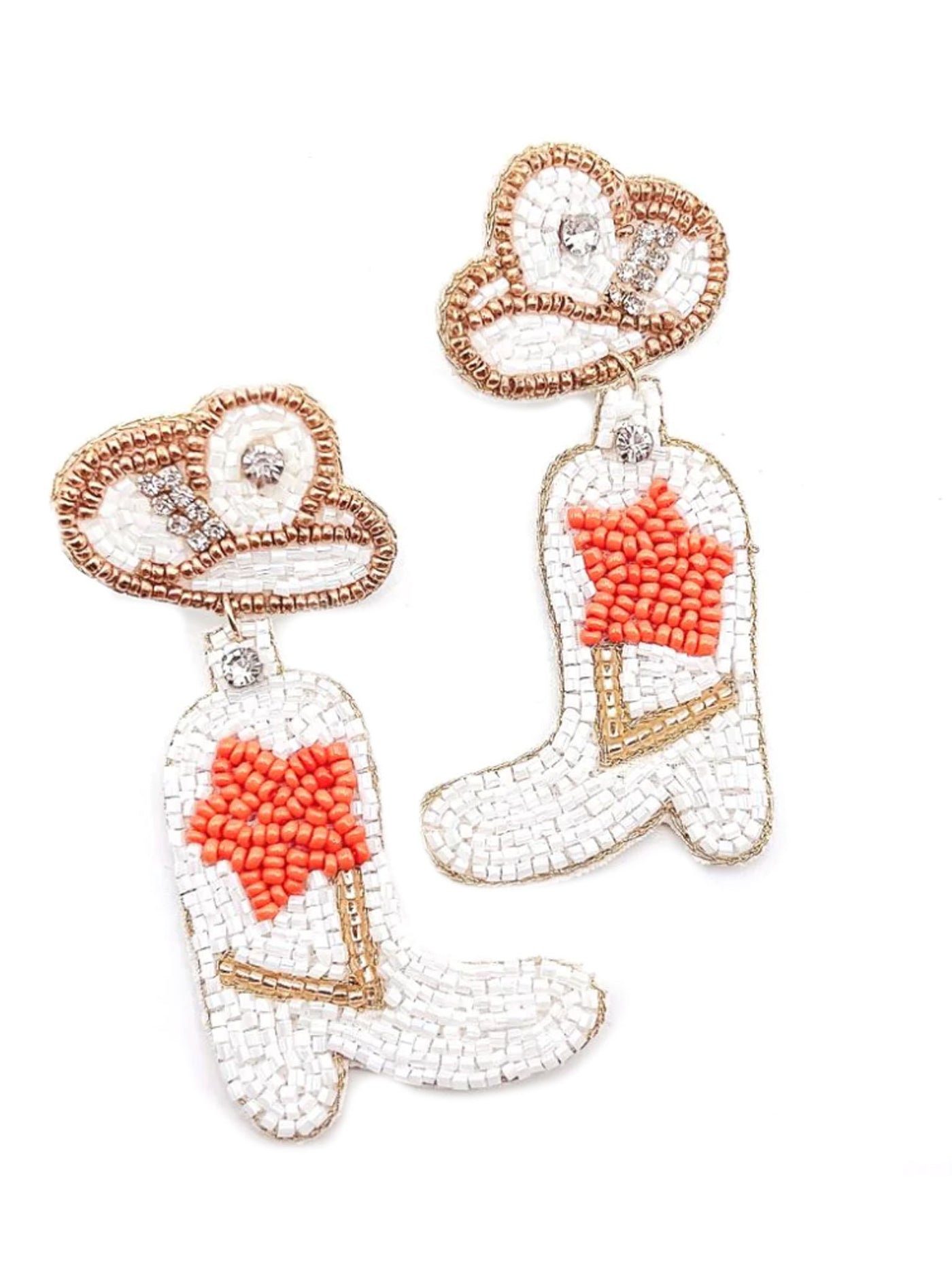 Orange Star Seed Bead Boot Earrings