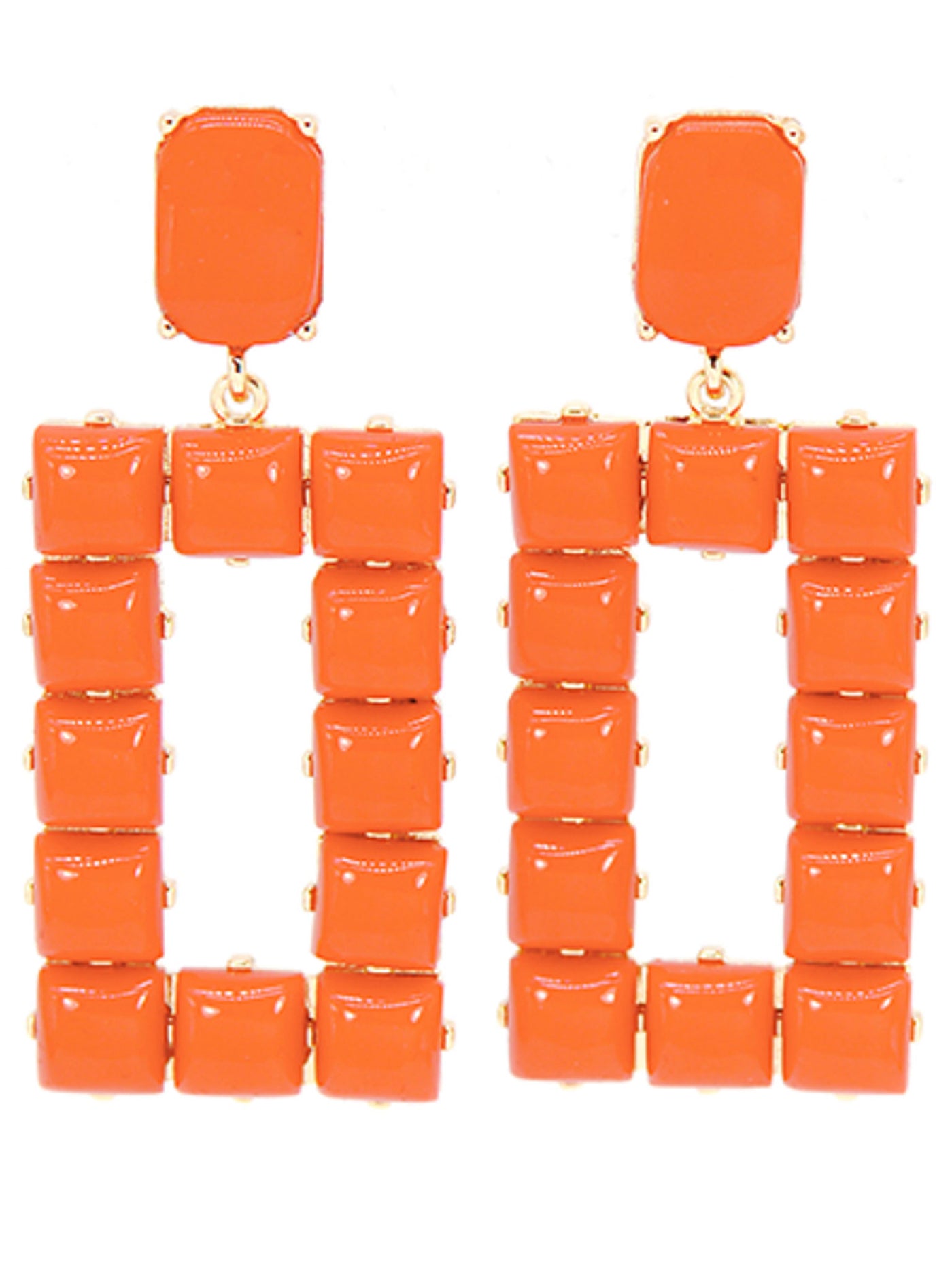 Orange Rectangle Acrylic Bead Earrings