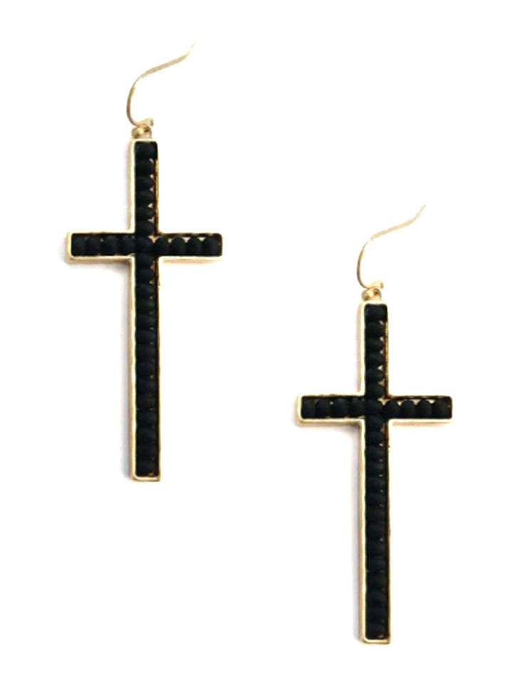 Beaded Cross Drop Earrings