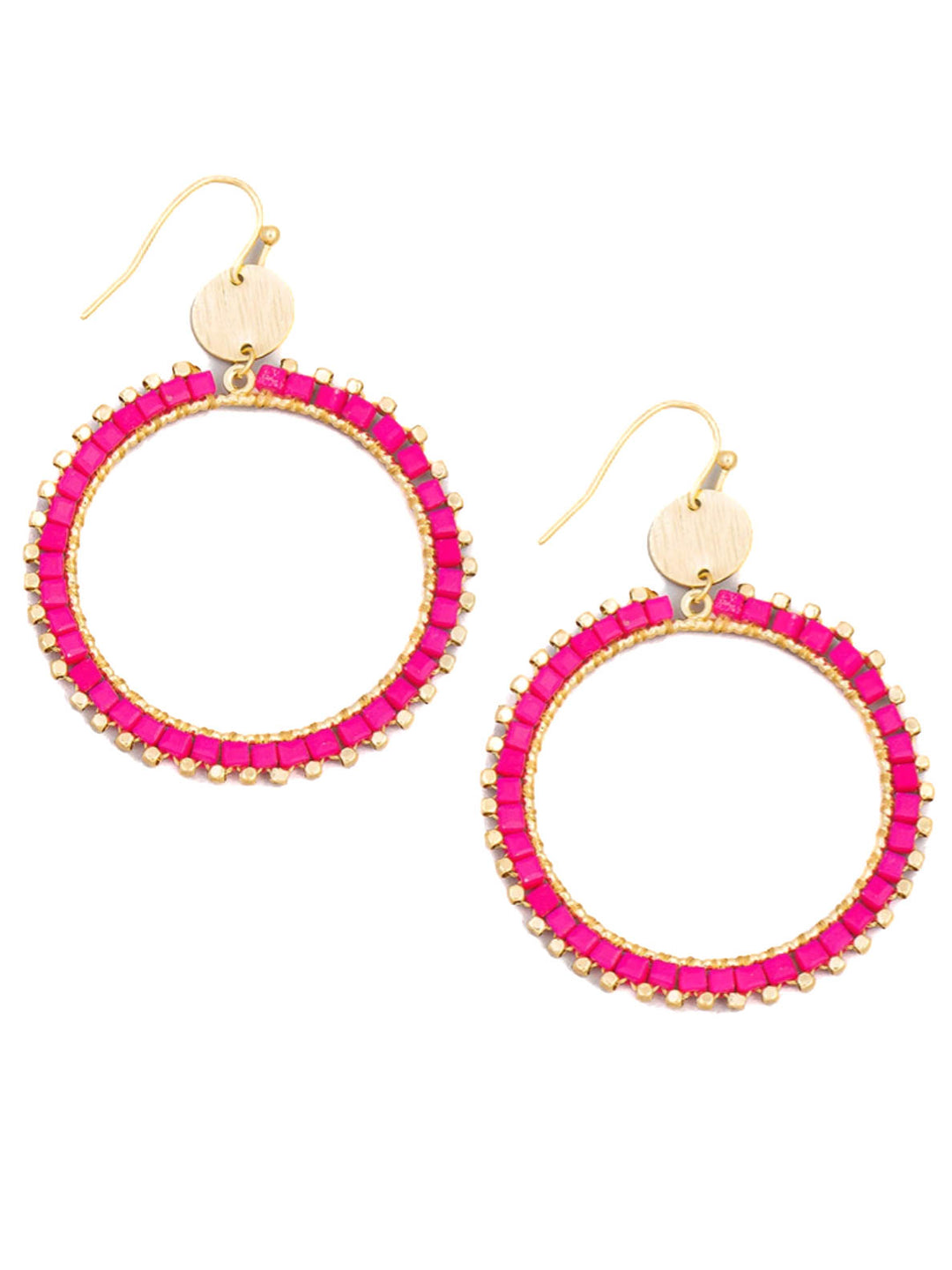 Beaded Circle Hook Drop Earrings